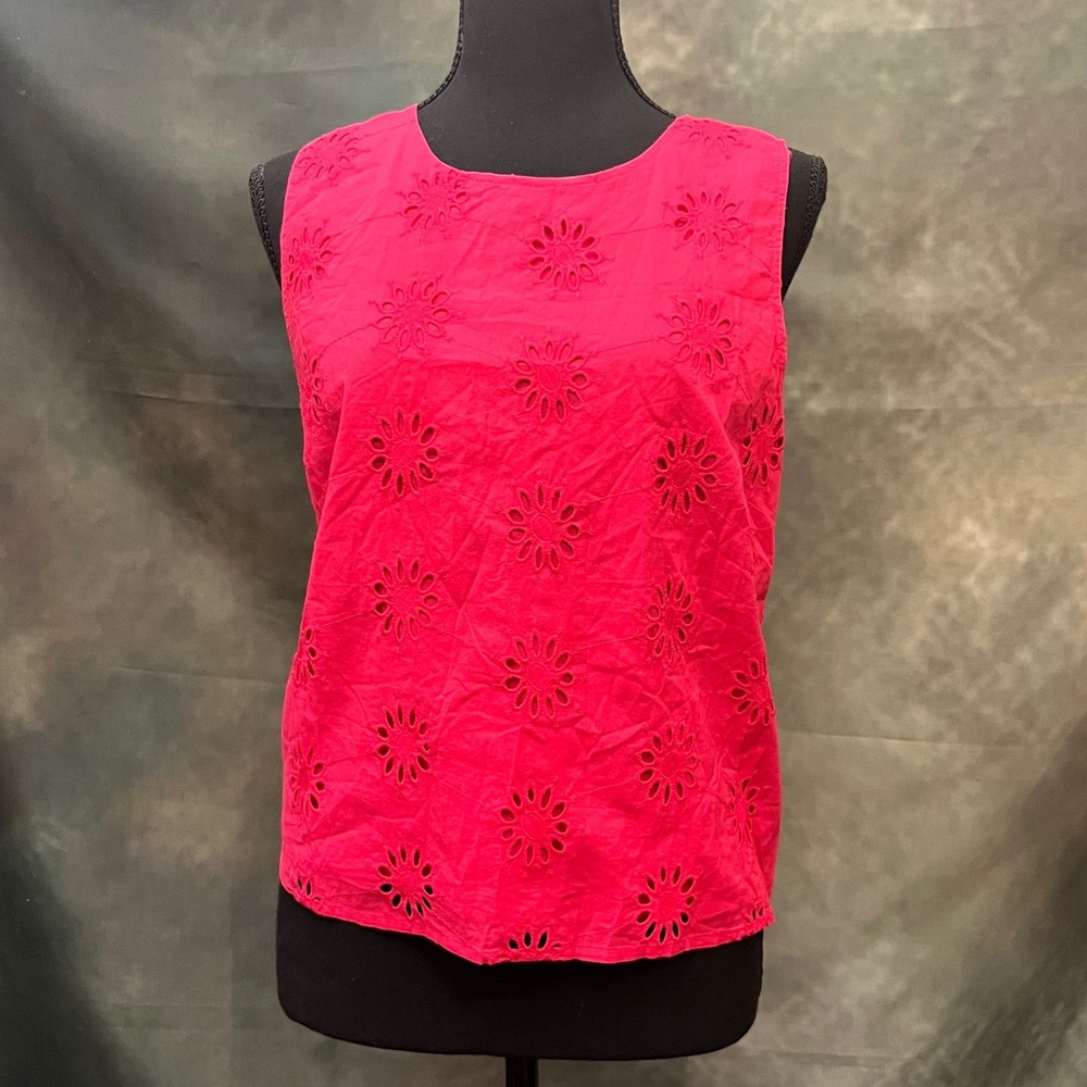 J Crew Sleeveless Eyelet Top‎ Fuchsia Cotton Size Large